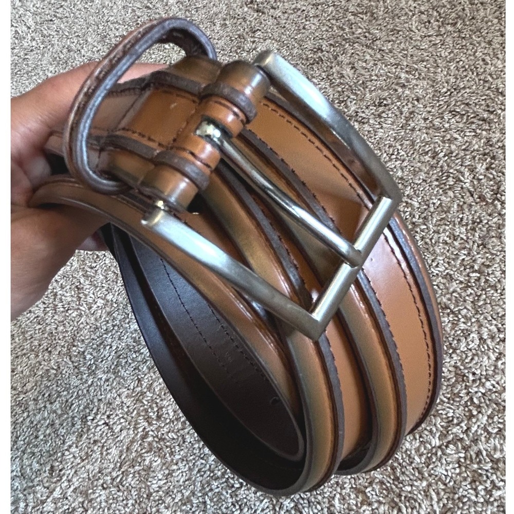 Florsheim Preppy Classic Cognac Brown Leather Dress Belt Silver Buckle SZ 50